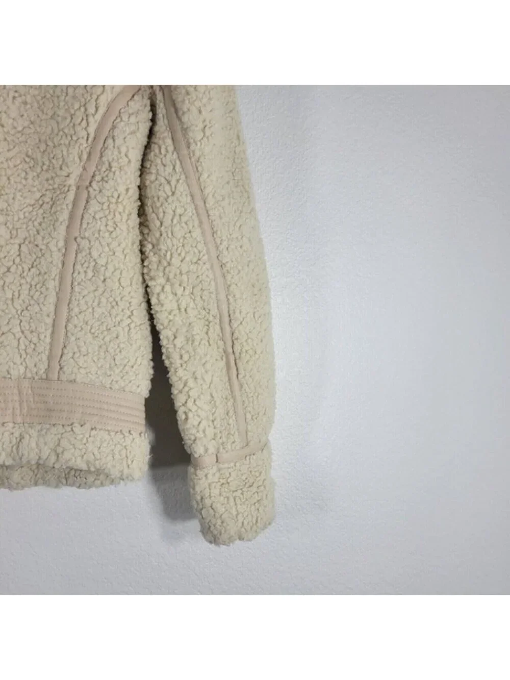 Abercrombie and Fitch Fleece Moto Jacket Women Small Faux Leather Beige Y2K 90s